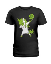 Dabbing Unicorn with Irish Shamrock in Hand Ladies T-Shirt thumbnail
