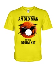 drum kit old man V-Neck T-Shirt tile