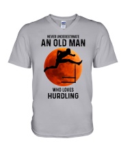 Hurdling old man V-Neck T-Shirt tile
