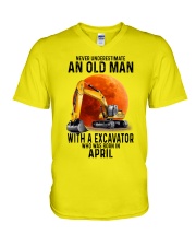04 excavator old man color V-Neck T-Shirt tile