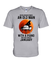 01 piano never old man V-Neck T-Shirt tile