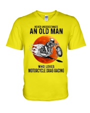 motorcycle drag racing old man V-Neck T-Shirt tile