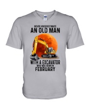 02 excavator old man color V-Neck T-Shirt tile