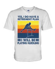 Hurdling Retirement Plan V-Neck T-Shirt tile