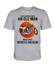 motorcycle drag racing old man never V-Neck T-Shirt tile