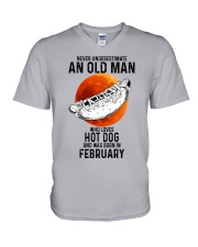 02 hot dog old man V-Neck T-Shirt tile