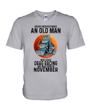drag racing old man never 11 V-Neck T-Shirt tile