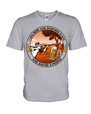i like beer Sporting clays V-Neck T-Shirt tile