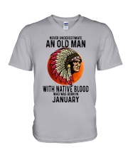 01 native blood old man V-Neck T-Shirt tile