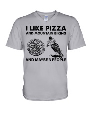 like-pizza-mountain-biking V-Neck T-Shirt tile