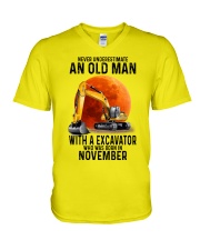 11 excavator old man color V-Neck T-Shirt tile