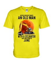 06 excavator old man color V-Neck T-Shirt tile