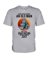 drag racing old man never 07 V-Neck T-Shirt tile