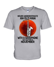 saxophone old man 11 V-Neck T-Shirt tile