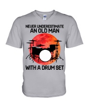 06 hat drum set old man V-Neck T-Shirt tile