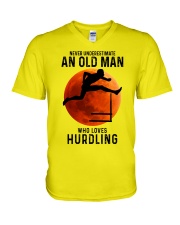 hurdling old mann V-Neck T-Shirt tile
