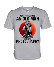 01 hat camera old man V-Neck T-Shirt tile
