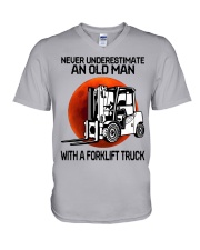 forklift truck never old man V-Neck T-Shirt tile