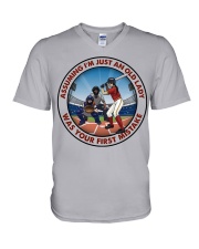 assuming-old lady softball V-Neck T-Shirt tile