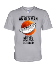 10 hot dog old man V-Neck T-Shirt tile