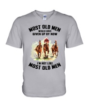 old man horse racing V-Neck T-Shirt tile