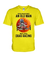 drag racing old man V-Neck T-Shirt tile