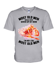 old man motorcycle drag racing V-Neck T-Shirt tile