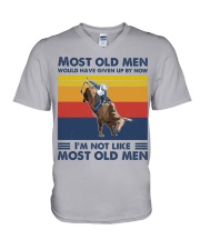 most old men bull riding V-Neck T-Shirt tile