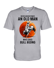 bull riding old man never V-Neck T-Shirt tile