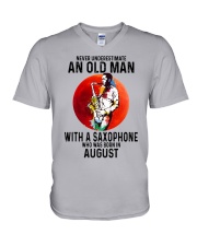 08 saxophone old man never V-Neck T-Shirt tile