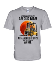 04 forklift truck old man color V-Neck T-Shirt tile
