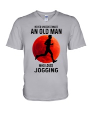 jogging old man never V-Neck T-Shirt tile