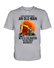 08 excavator old man color V-Neck T-Shirt tile