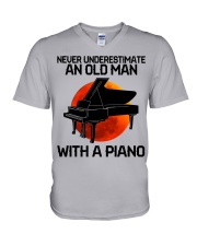 piano never old man V-Neck T-Shirt tile