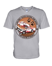 i like dog Dirt track racing V-Neck T-Shirt tile