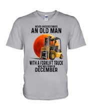 12 forklift truck old man color V-Neck T-Shirt tile
