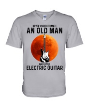 electric guitar never old man V-Neck T-Shirt tile