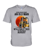 08 forklift truck old man color V-Neck T-Shirt tile