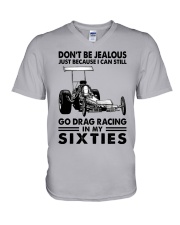 don't be jealous drag racing 2 V-Neck T-Shirt tile