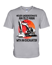 excavator old man V-Neck T-Shirt tile
