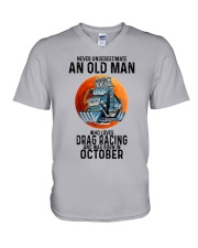 drag racing old man never 10 V-Neck T-Shirt tile