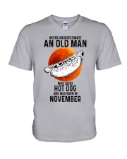 11 hot dog old man V-Neck T-Shirt tile