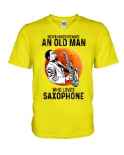 saxophone old man V-Neck T-Shirt tile