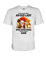Dogs-old-lady-06 V-Neck T-Shirt tile