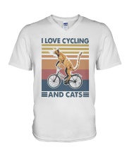 cycling and cat V-Neck T-Shirt tile