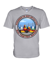 assuming-old man kart-racing V-Neck T-Shirt tile