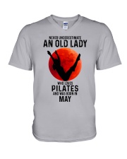 05 pilates old lady V-Neck T-Shirt tile