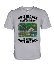 most old men Fly fishing V-Neck T-Shirt tile