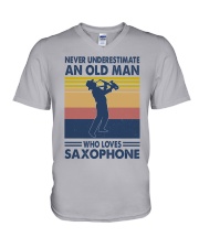 saxophone oldman vintage V-Neck T-Shirt tile