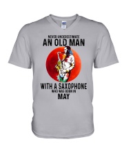 05 saxophone old man never V-Neck T-Shirt tile